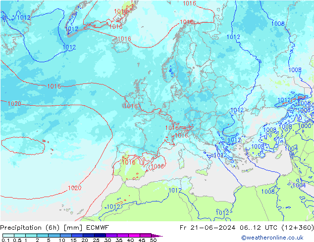 Precipitation (6h) ECMWF Fr 21.06.2024 12 UTC