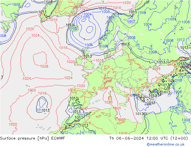 Atmosférický tlak ECMWF Čt 06.06.2024 12 UTC