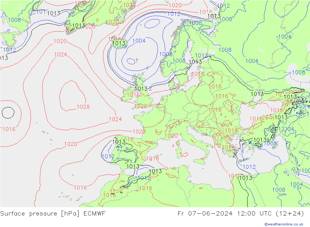 Luchtdruk (Grond) ECMWF vr 07.06.2024 12 UTC