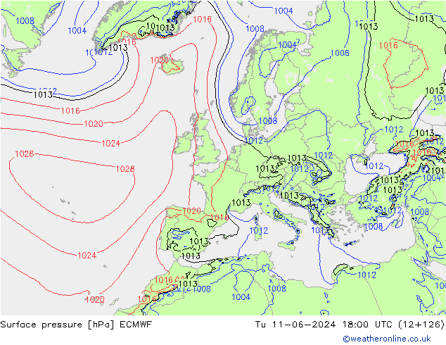 Luchtdruk (Grond) ECMWF di 11.06.2024 18 UTC