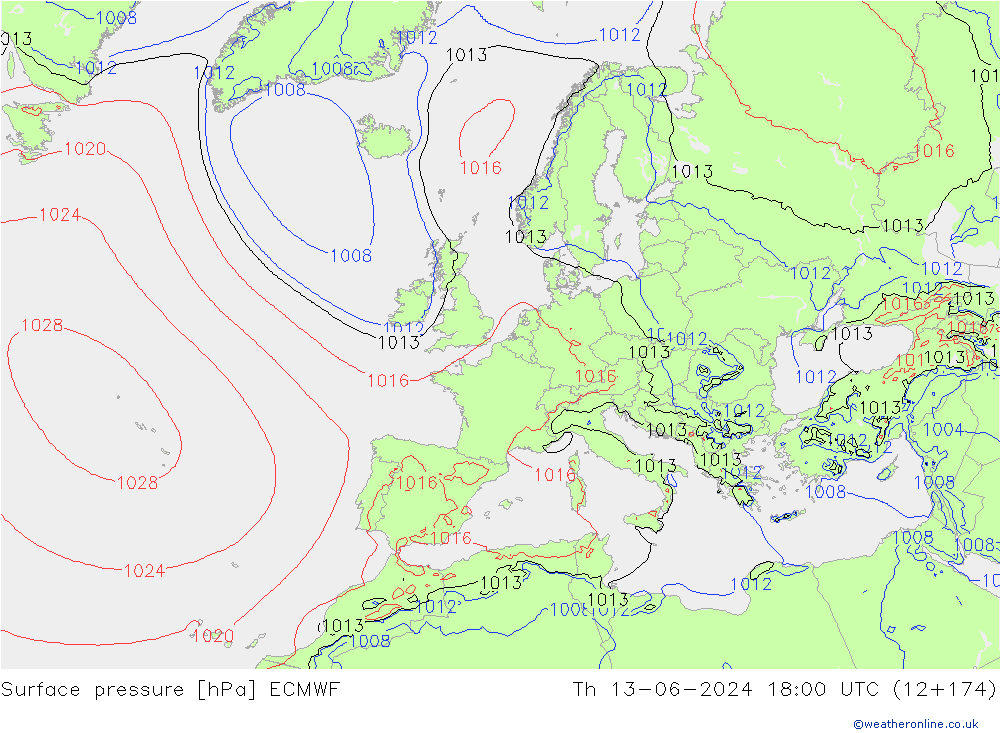 Bodendruck ECMWF Do 13.06.2024 18 UTC