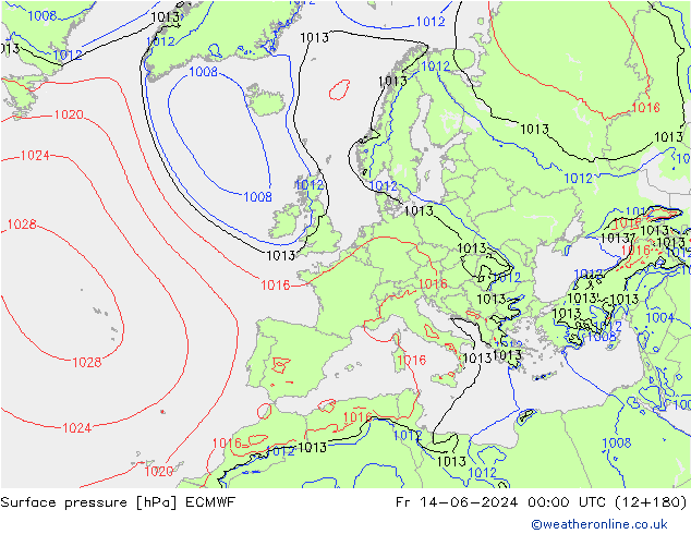 pressão do solo ECMWF Sex 14.06.2024 00 UTC