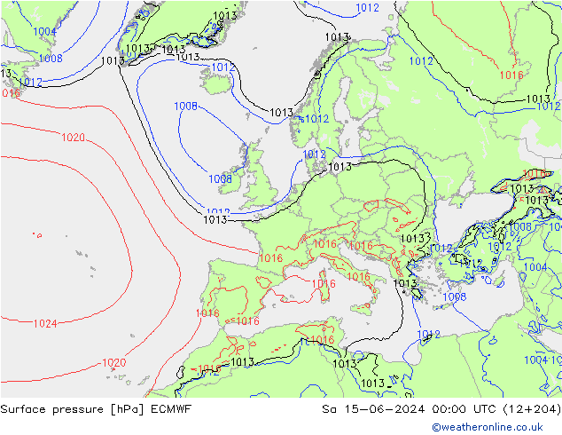 Bodendruck ECMWF Sa 15.06.2024 00 UTC