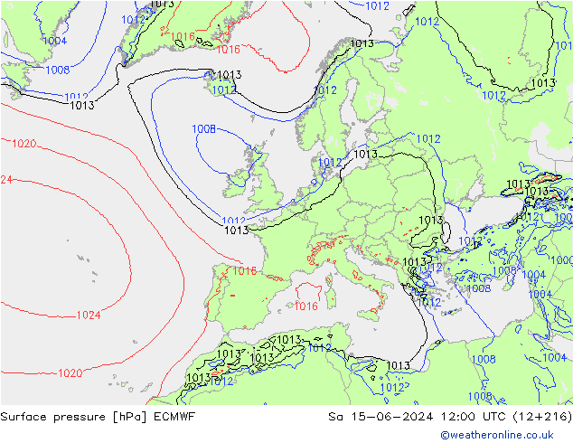 pressão do solo ECMWF Sáb 15.06.2024 12 UTC