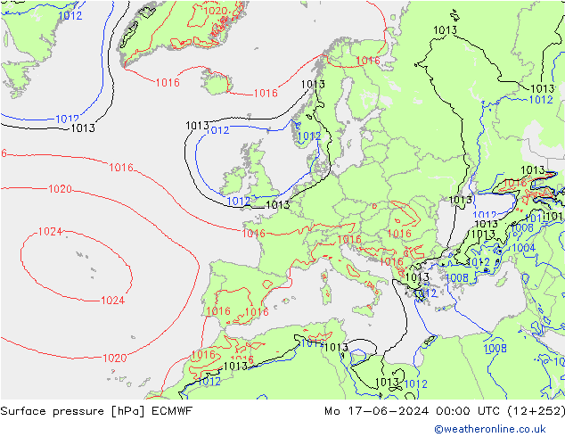 Pressione al suolo ECMWF lun 17.06.2024 00 UTC