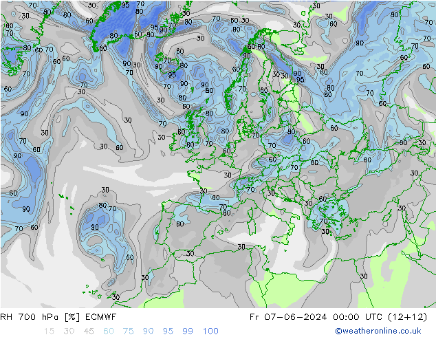 RH 700 hPa ECMWF Fr 07.06.2024 00 UTC