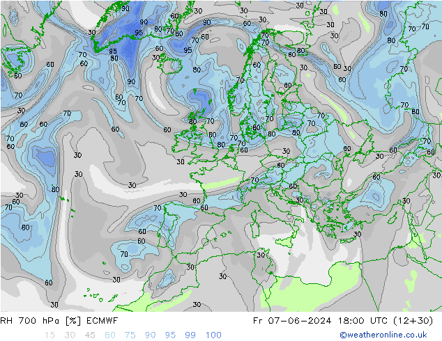 RH 700 hPa ECMWF Sex 07.06.2024 18 UTC