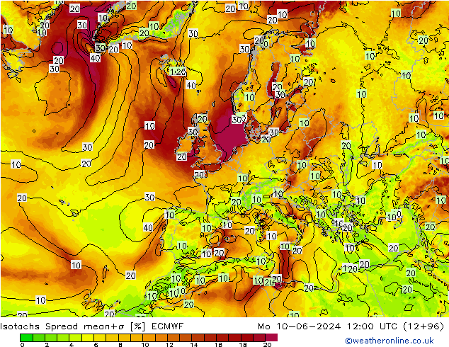 Isotaca Spread ECMWF lun 10.06.2024 12 UTC