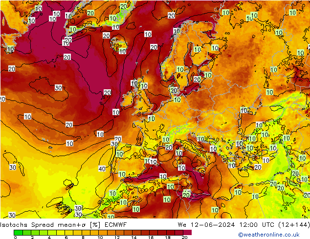 Isotachs Spread ECMWF mer 12.06.2024 12 UTC