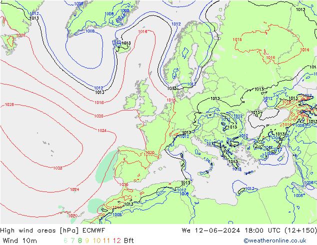 High wind areas ECMWF St 12.06.2024 18 UTC