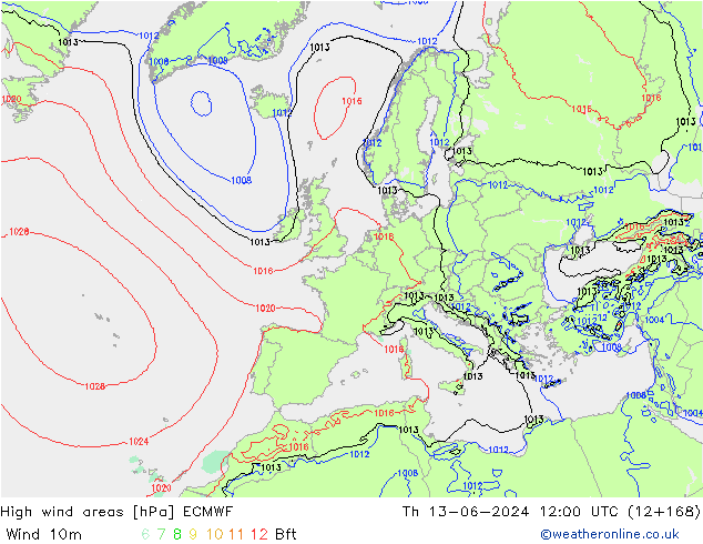 High wind areas ECMWF gio 13.06.2024 12 UTC