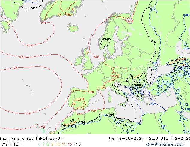 High wind areas ECMWF St 19.06.2024 12 UTC