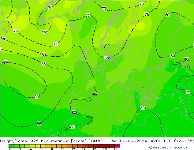 Geop./Temp. 925 hPa ECMWF mié 12.06.2024 06 UTC