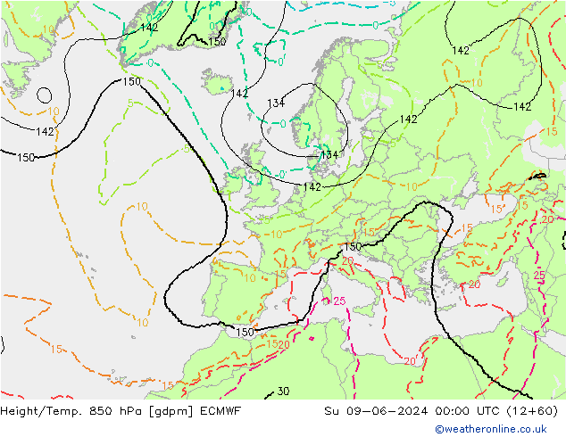 Height/Temp. 850 hPa ECMWF Su 09.06.2024 00 UTC