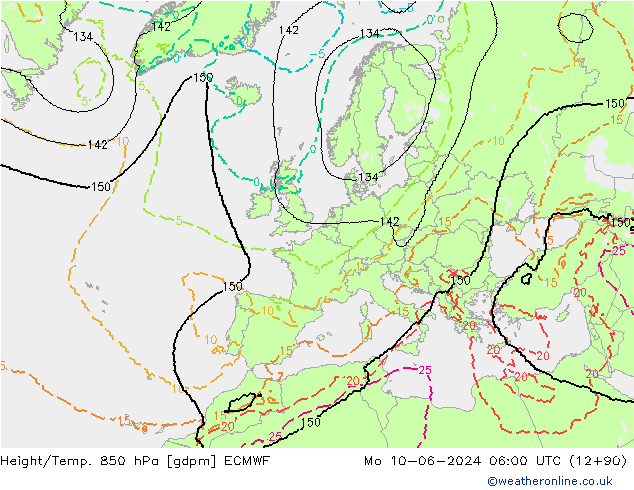 Height/Temp. 850 hPa ECMWF lun 10.06.2024 06 UTC