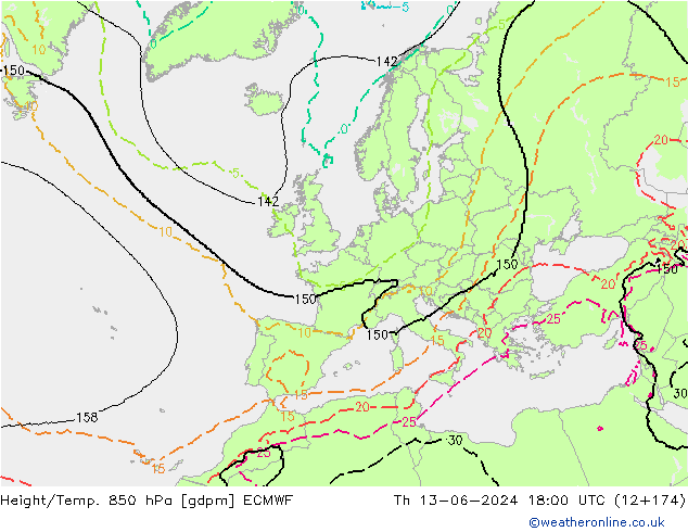 Height/Temp. 850 hPa ECMWF Do 13.06.2024 18 UTC