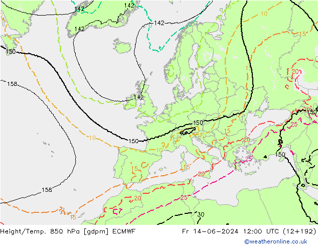 Height/Temp. 850 hPa ECMWF Sex 14.06.2024 12 UTC