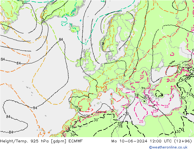 Hoogte/Temp. 925 hPa ECMWF ma 10.06.2024 12 UTC