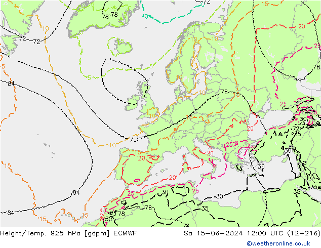 Yükseklik/Sıc. 925 hPa ECMWF Cts 15.06.2024 12 UTC