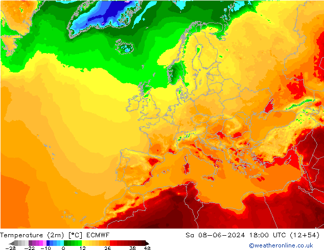 карта температуры ECMWF сб 08.06.2024 18 UTC