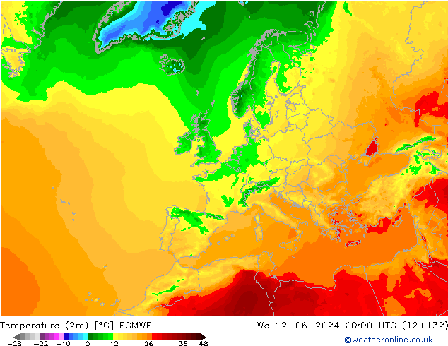 Temperatura (2m) ECMWF mié 12.06.2024 00 UTC