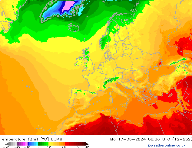 карта температуры ECMWF пн 17.06.2024 00 UTC