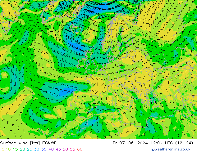 Vento 10 m ECMWF Sex 07.06.2024 12 UTC