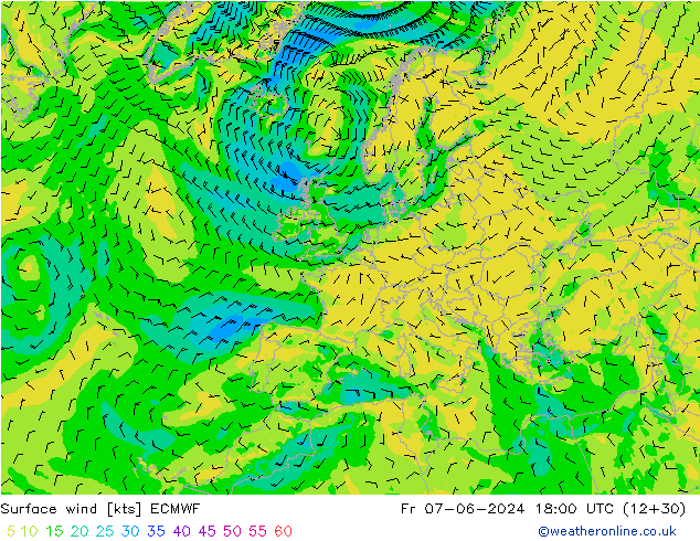 Surface wind ECMWF Fr 07.06.2024 18 UTC