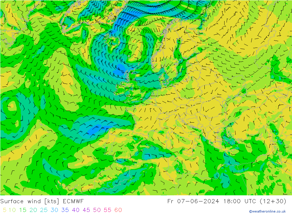 Surface wind ECMWF Fr 07.06.2024 18 UTC