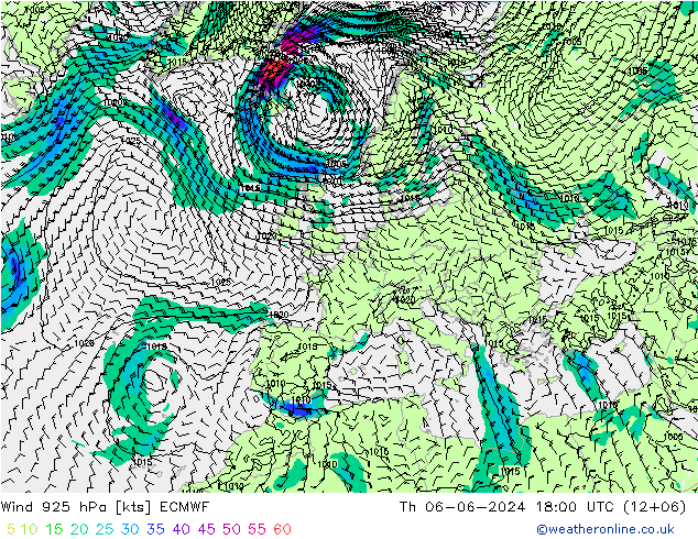 Wind 925 hPa ECMWF Th 06.06.2024 18 UTC