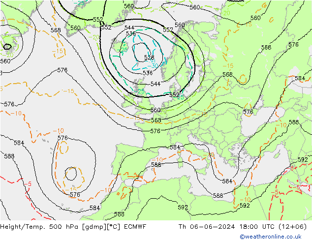 Height/Temp. 500 hPa ECMWF Do 06.06.2024 18 UTC