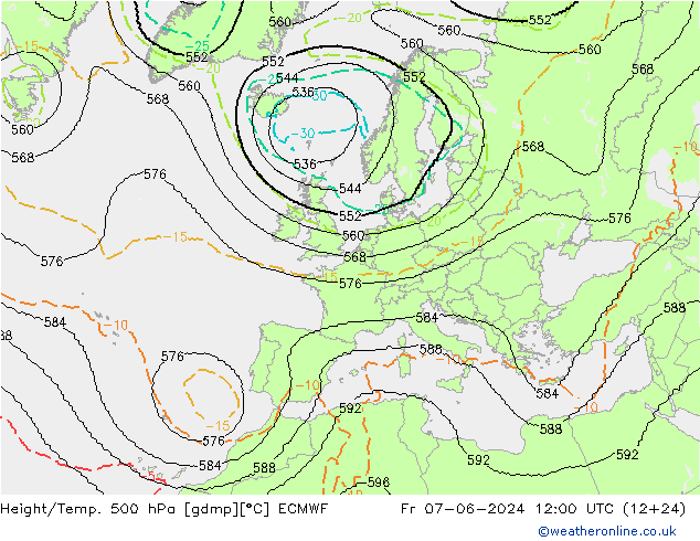 Height/Temp. 500 hPa ECMWF  07.06.2024 12 UTC