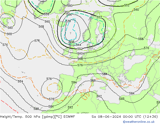 Height/Temp. 500 hPa ECMWF Sa 08.06.2024 00 UTC