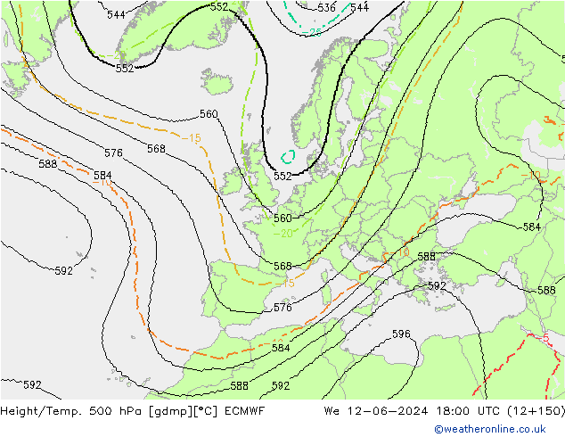 Height/Temp. 500 hPa ECMWF Mi 12.06.2024 18 UTC