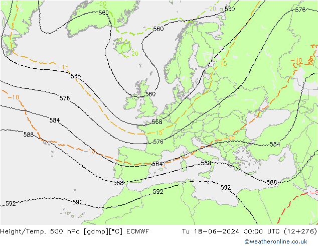 Height/Temp. 500 hPa ECMWF Ter 18.06.2024 00 UTC