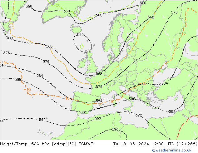 Height/Temp. 500 hPa ECMWF Út 18.06.2024 12 UTC