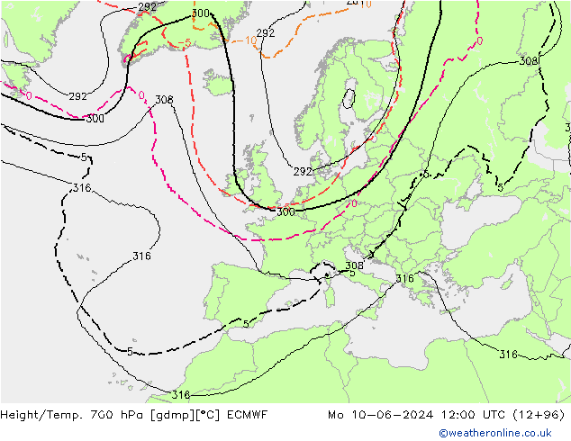 Height/Temp. 700 hPa ECMWF Seg 10.06.2024 12 UTC