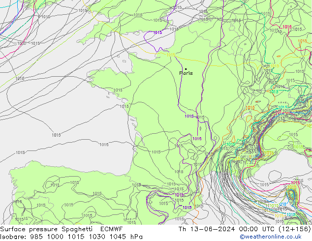 pressão do solo Spaghetti ECMWF Qui 13.06.2024 00 UTC