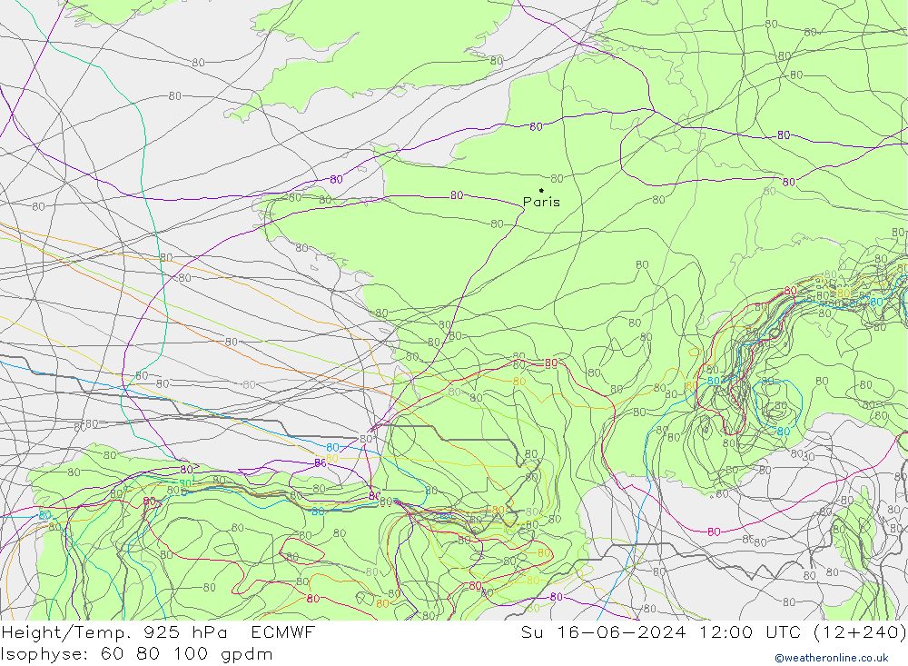 Height/Temp. 925 hPa ECMWF  16.06.2024 12 UTC