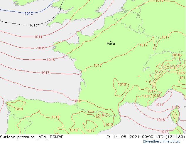 Luchtdruk (Grond) ECMWF vr 14.06.2024 00 UTC