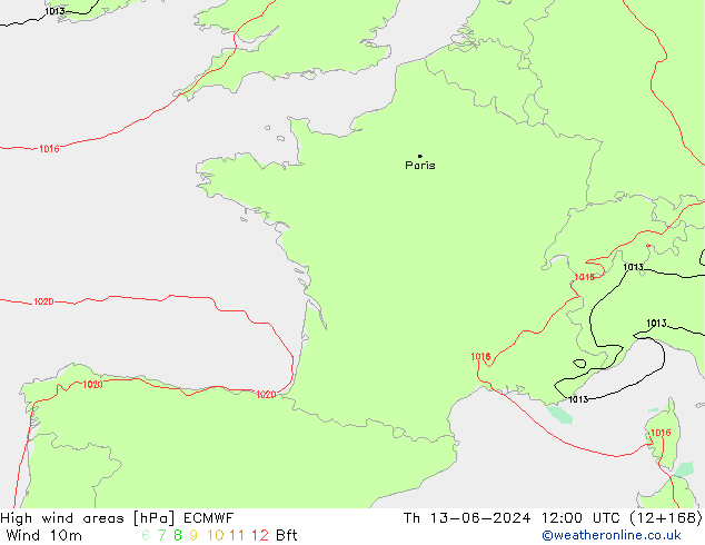 High wind areas ECMWF gio 13.06.2024 12 UTC