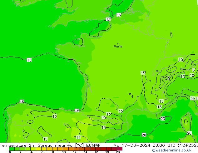 mapa temperatury 2m Spread ECMWF pon. 17.06.2024 00 UTC