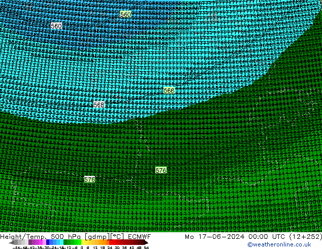 Geop./Temp. 500 hPa ECMWF lun 17.06.2024 00 UTC