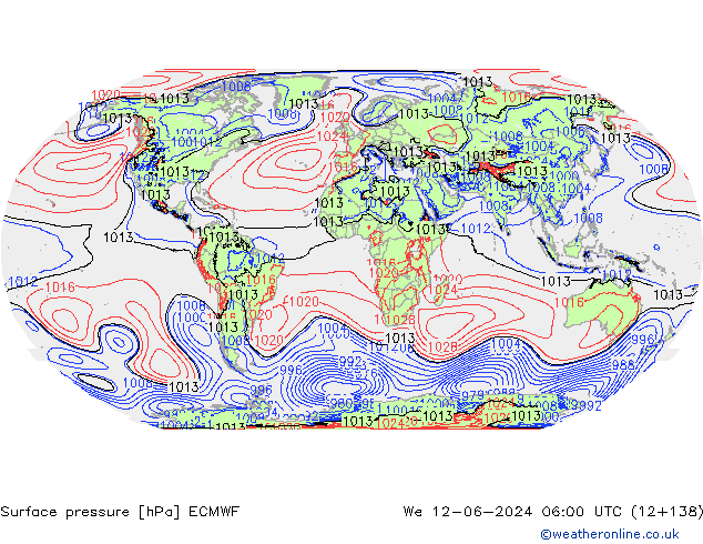 Pressione al suolo ECMWF mer 12.06.2024 06 UTC