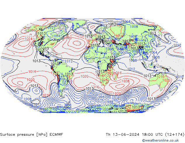 Surface pressure ECMWF Th 13.06.2024 18 UTC