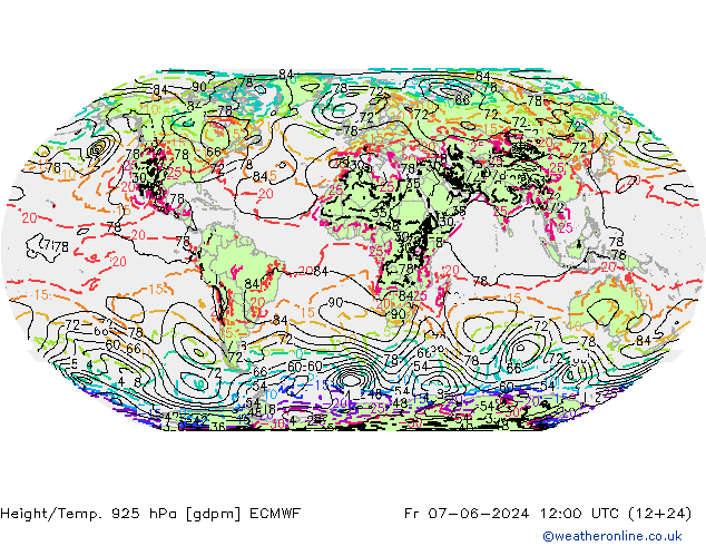 Geop./Temp. 925 hPa ECMWF vie 07.06.2024 12 UTC