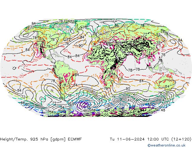 Hoogte/Temp. 925 hPa ECMWF di 11.06.2024 12 UTC