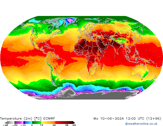 Temperature (2m) ECMWF Mo 10.06.2024 12 UTC