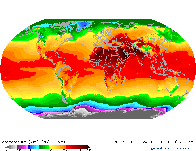 Temperatura (2m) ECMWF Qui 13.06.2024 12 UTC