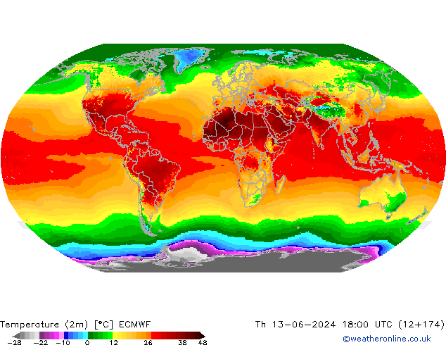 Temperatura (2m) ECMWF jue 13.06.2024 18 UTC